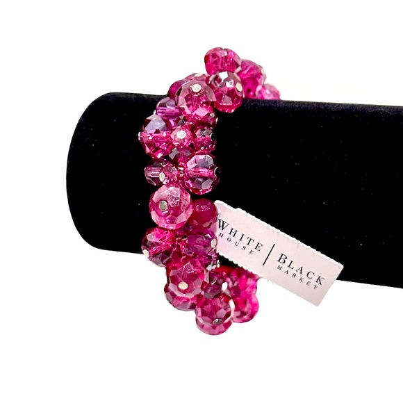 WHITE HOUSE BLACK MARKET Magenta Pink Cluster Bead Elastic Bracelet | NWT - Picture 9 of 9
